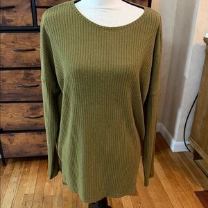 Olive Green Ribbed Knit Sweater